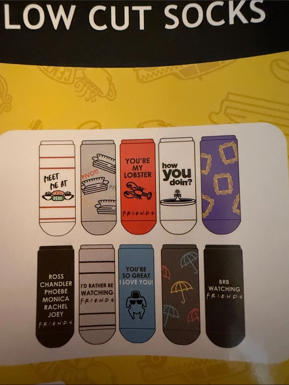 FRIENDS Low Cut Socks - White & Black (Character Names & Central Perk)